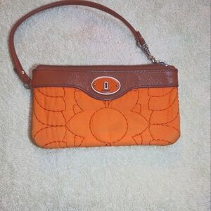 Fossil Orange and Brown Women's Mini Bag Wristlet